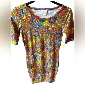 Lularoe XXS Green& blue geometric floral Julia pencil dress. NWT.